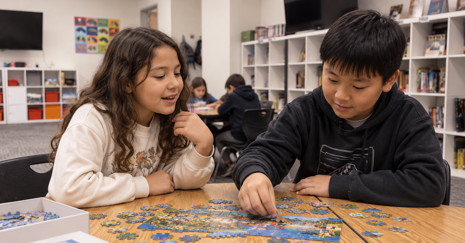 Students at The Craig School smiling and working together